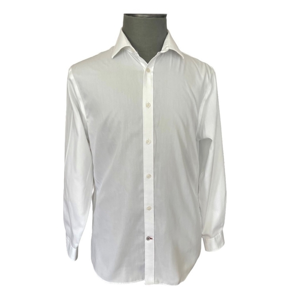 TOMMY HILFIGER White Slim Fit Non-Iron Dress Shirt Mens Long Sleeve Cotton Shirt - Picture 2 of 5